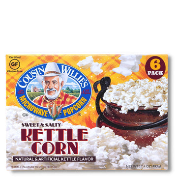 Cousin Willie s Microwave Popcorn Bags, Kettle Corn (8 Boxes, 48 Bags), Gourmet Popcorn Boxes for Party, Whole Grain Popcorn, G