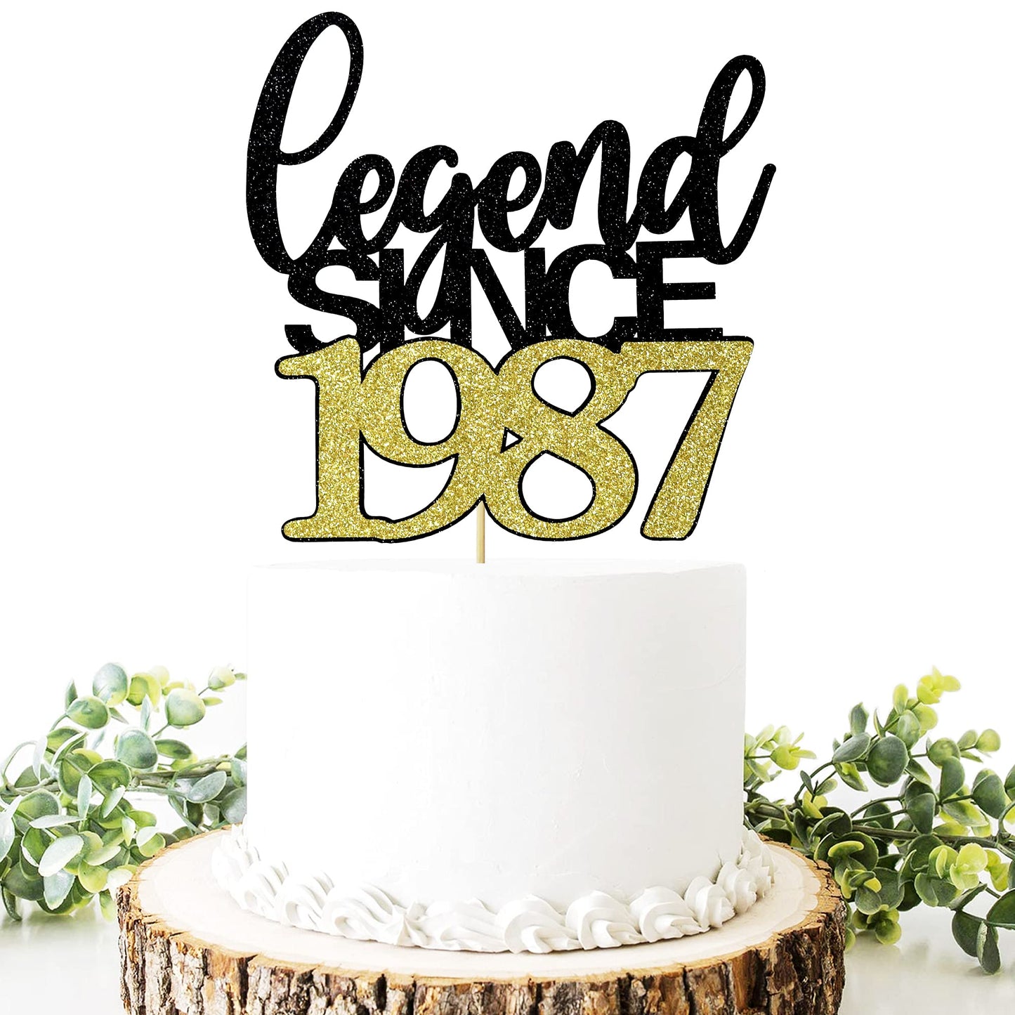 Migeaks legend since 1987 cake topper 37th birthday happy birthday cake topper men and women cheer 37 years old handmade black g