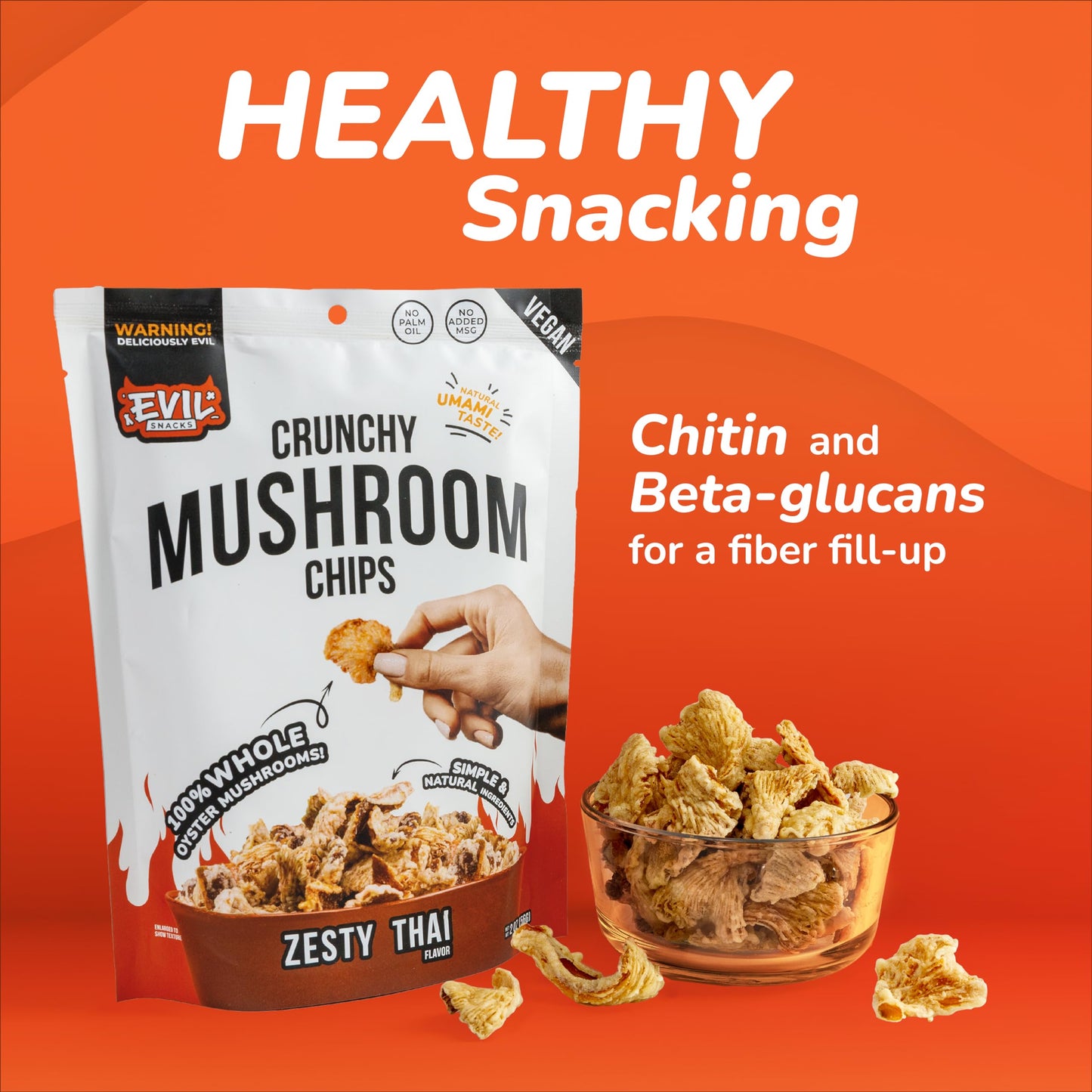 EVIL SNACKS Crunchy Mushroom Chips - SHROOM ORIGINAL Flavor - Organic, Non-GMO, Plant-Based, Vegan - Nutrient-Packed, On-the-Go