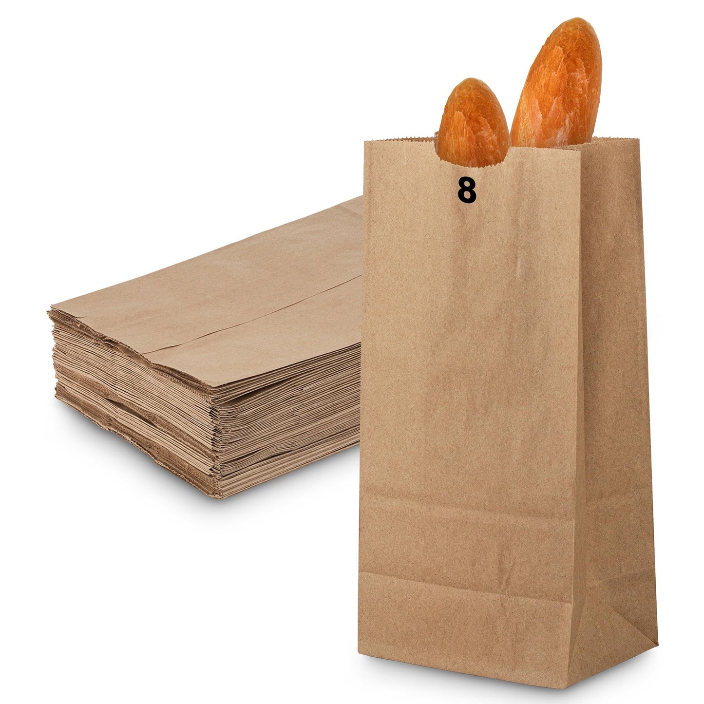 Mt Product Brown Paper Bags - 8 Lbs. Capacity, Multipurpose Grocery Bags - Disposable Paper Lunch Bags Perfect For Shopping, Sto