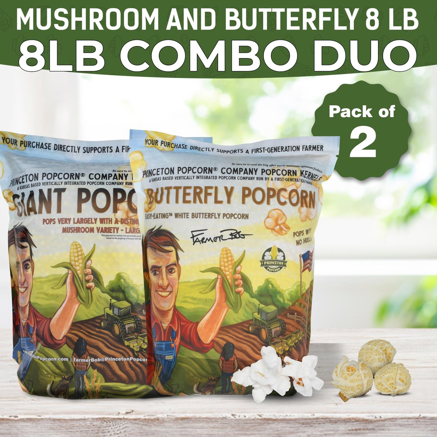 Princeton Popcorn Mushroom and Butterfly Popcorn Kernels Combo, 8lb (2-Pack), 128 Ounce