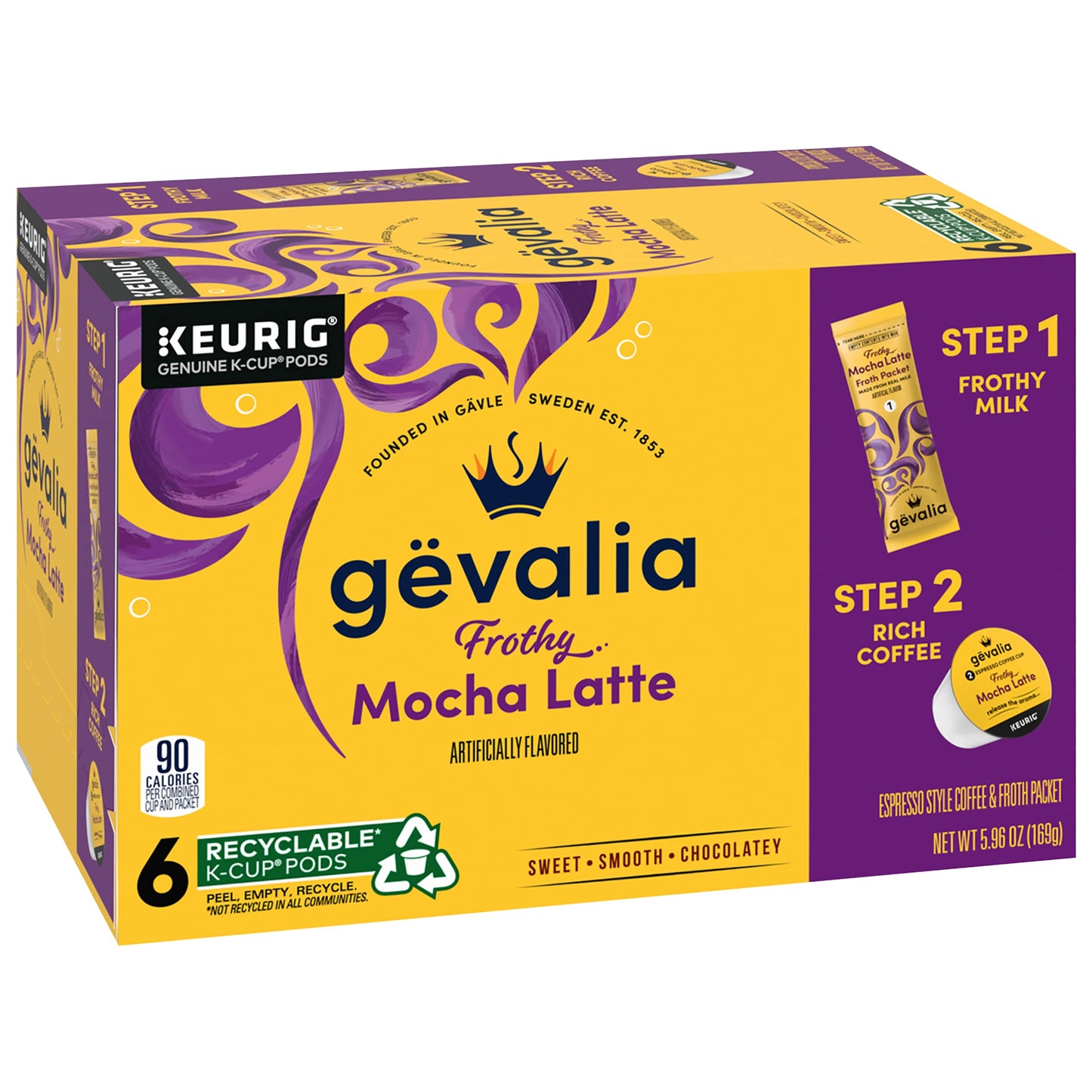 Gevalia, 2-Step K-Cup & Froth Packets, 6 Count, 5.6Oz Box (Pack Of 3) (Mocha Latte)