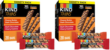 KIND Thins Variety Pack, Peanut Butter Dark Chocolate, Dark Chocolate Cherry Cashew, Healthy Snacks, Low Calorie, 20 Count (Pack