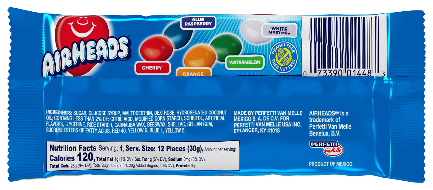 Airheads Candy Bites, Assorted Fruit Flavors, Non-Melting, 4oz Pack of 18