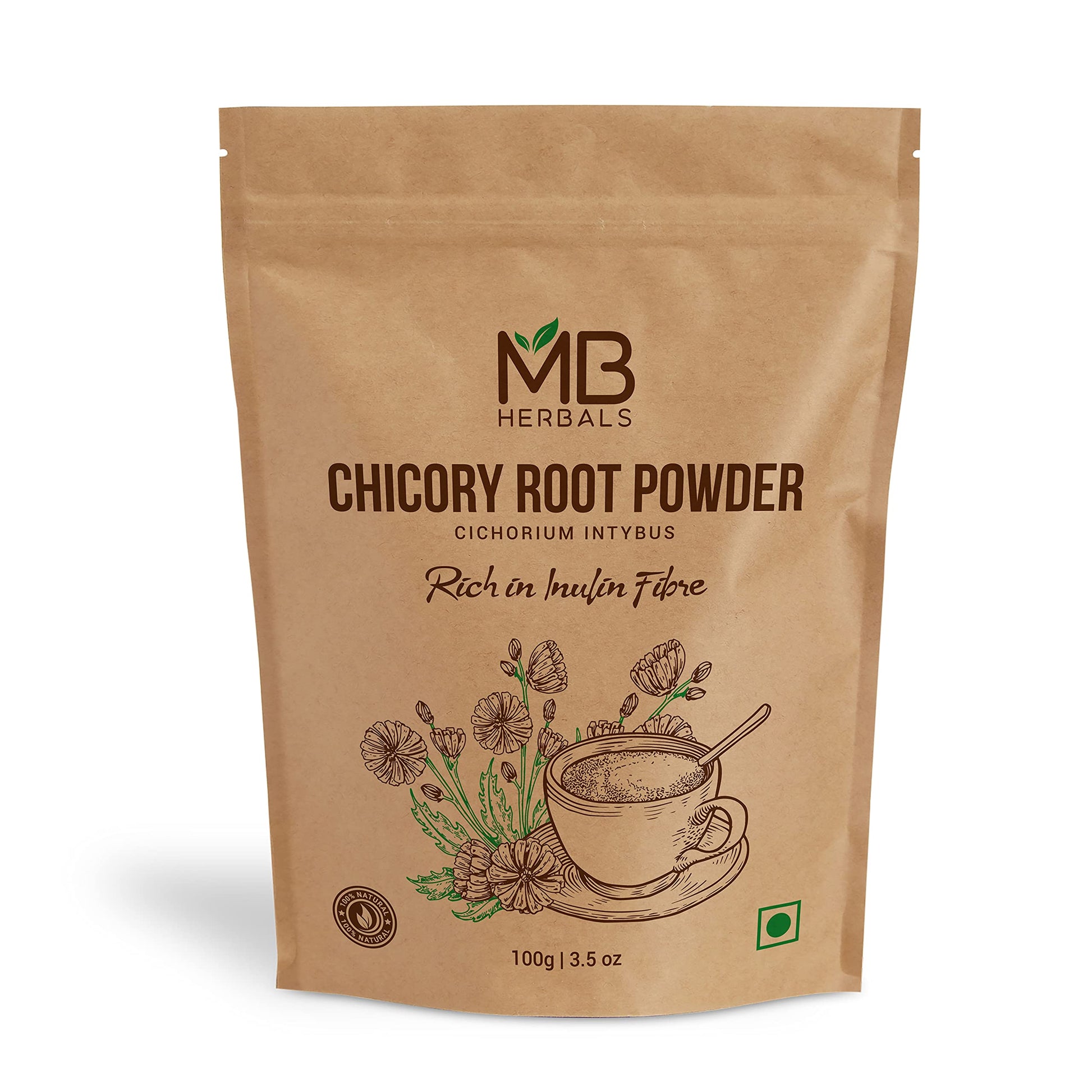 Mb Herbals Instant Chicory Granulated Powder 100 Gram (3.5 Oz) | Roasted | Non-Gmo | No Preservatives | Gluten Free | Product Of