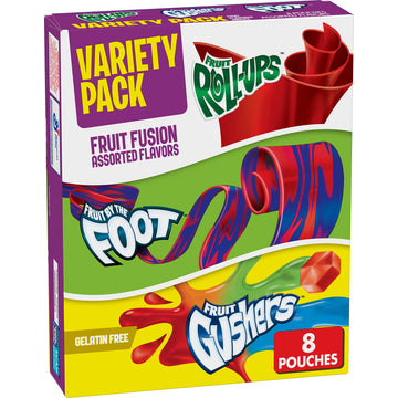 Fruit Roll-Ups, Fruit by the Foot, Gushers Fruit Flavored Snacks Variety Pack, Gluten Free, 8 Ct, 5.1 oz