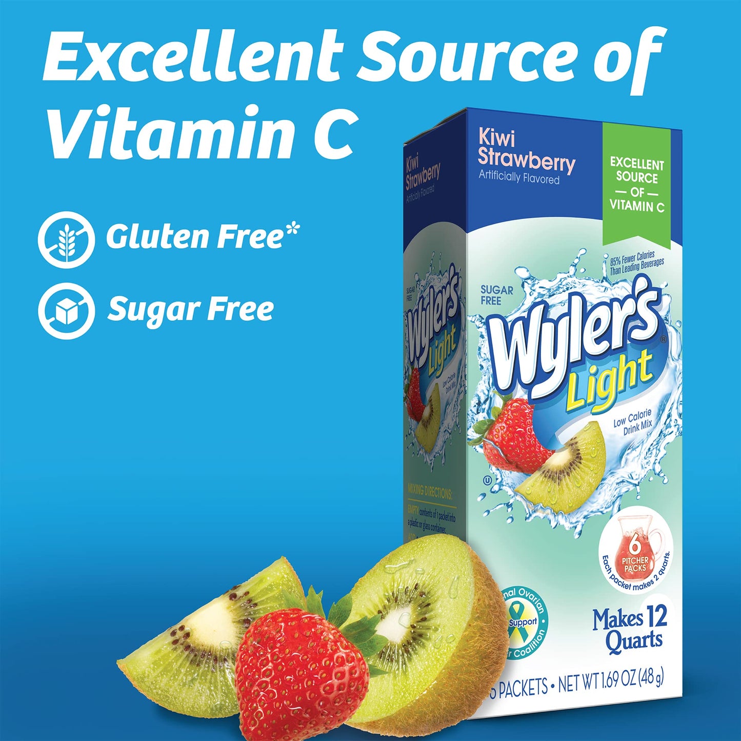 Wyler'S Light Pitcher Packs, Water Drink Mix, Kiwi Strawberry, 6 Boxes (36 Pitcher Packets)