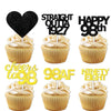 18pcs Black Gold Glitter Dessert Cupcake Pick for Straight Outta 1927 Cheer to 98 Years Old Theme Decor Supplies Happy 98th Birt