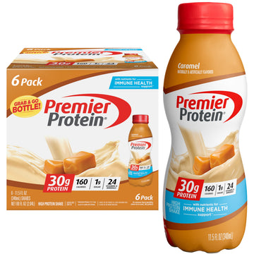 Premier Protein Shake, Caramel, 30g Protein 1g Sugar 24 Vitamins Minerals Nutrients to Support Immune Health, 11.5 fl oz (Pack o