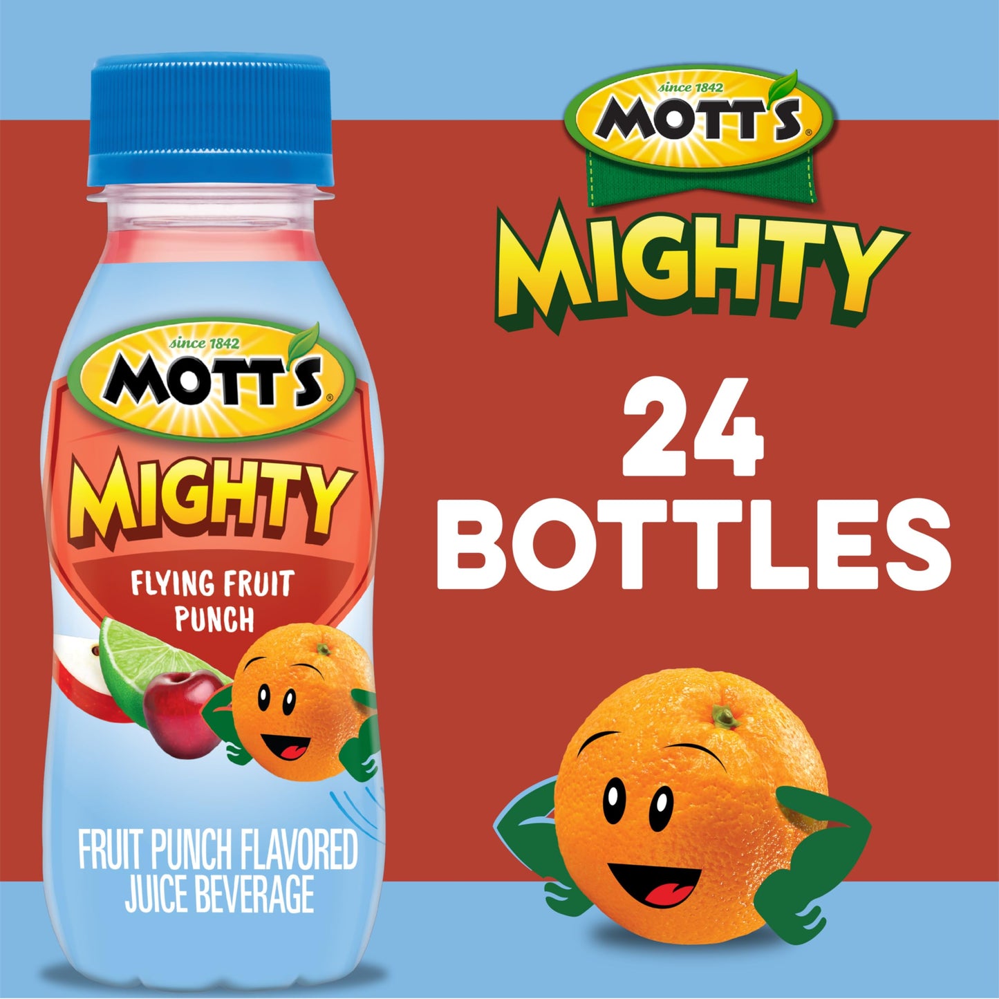 Motts Mighty Flying Fruit Punch Juice Drink, 8 Fl Oz Bottles, 24 Count, 100% Fruit Juice, No Artificial Flavors, Vitamins A, C, E