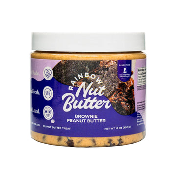Rainbow Nut Butter Brownie Peanut Butter, Creamy White Chocolate Peanut Butter Mixed with Chocolate Sauce and Chunks of Fudgy Br