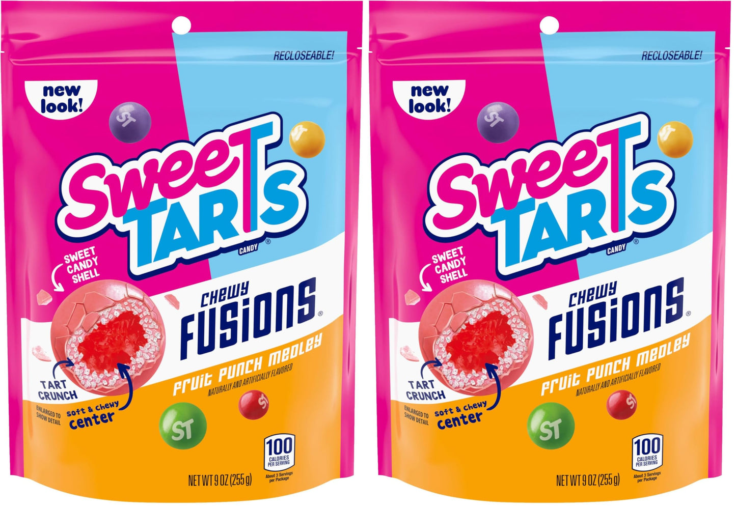 SweeTARTS Chewy Fusions Candy, Fruit Punch Medley, 9 Ounce (Pack of 2)