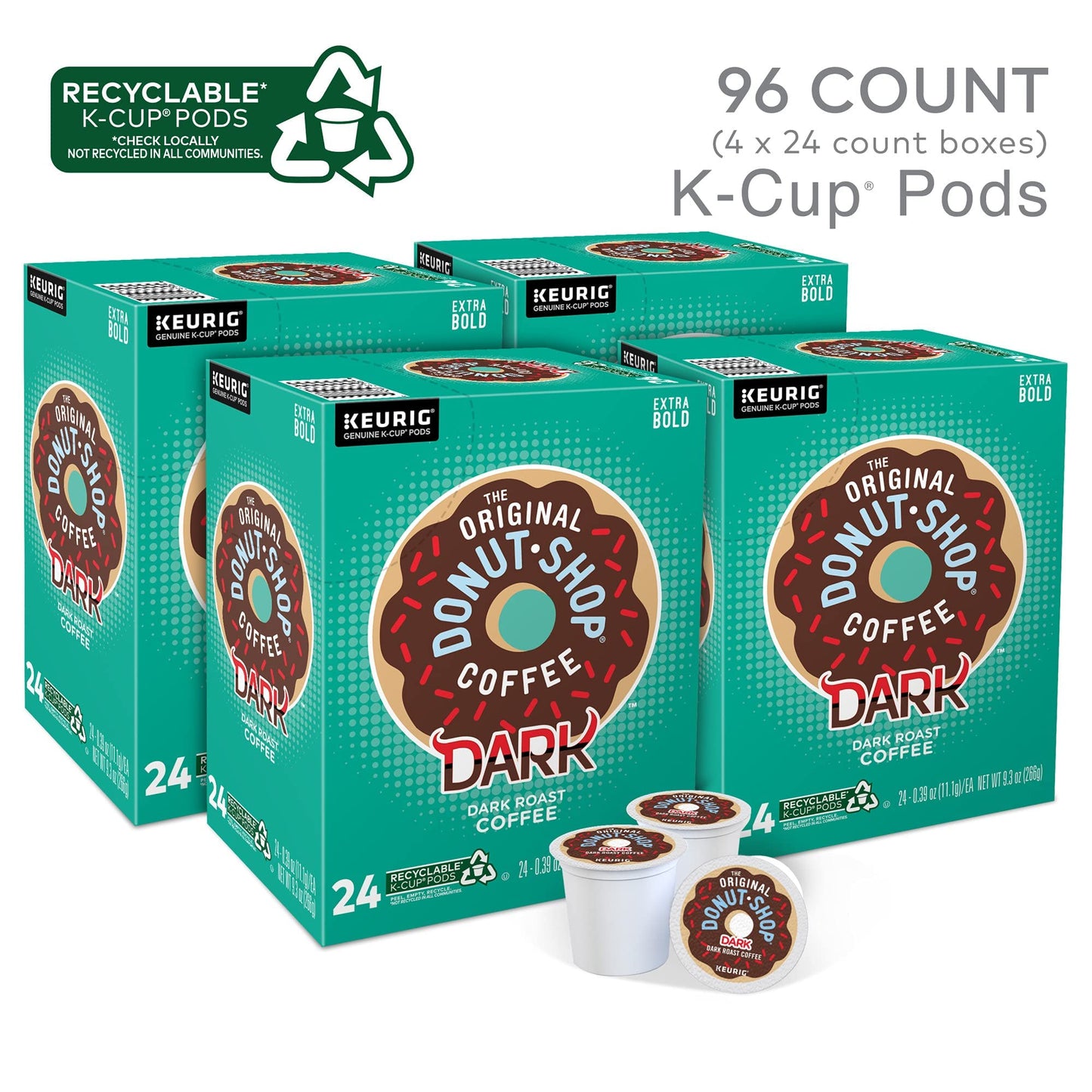 The Original Donut Shop Dark Coffee, Keurig Single-Serve K-Cup Pods, Dark Roast, 96 Count