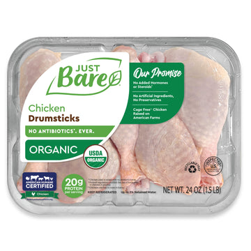 Just Bare Organic Fresh Chicken, Drumsticks, 1.5 lb