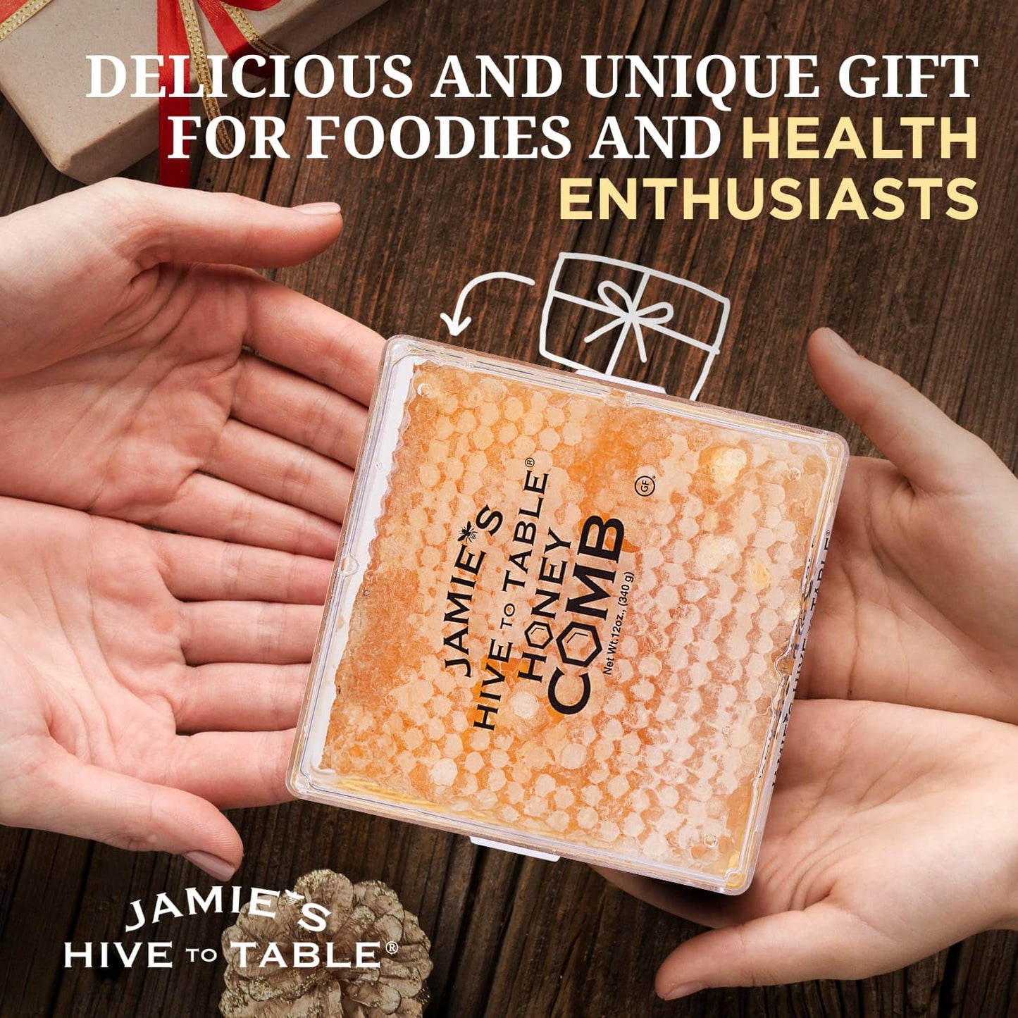 Jamie'S Hive To Table 100% Raw Honeycomb, 12 Oz - All-Natural Pure Georgia Honeycomb, No Additives Or Preservatives, Non-Gmo