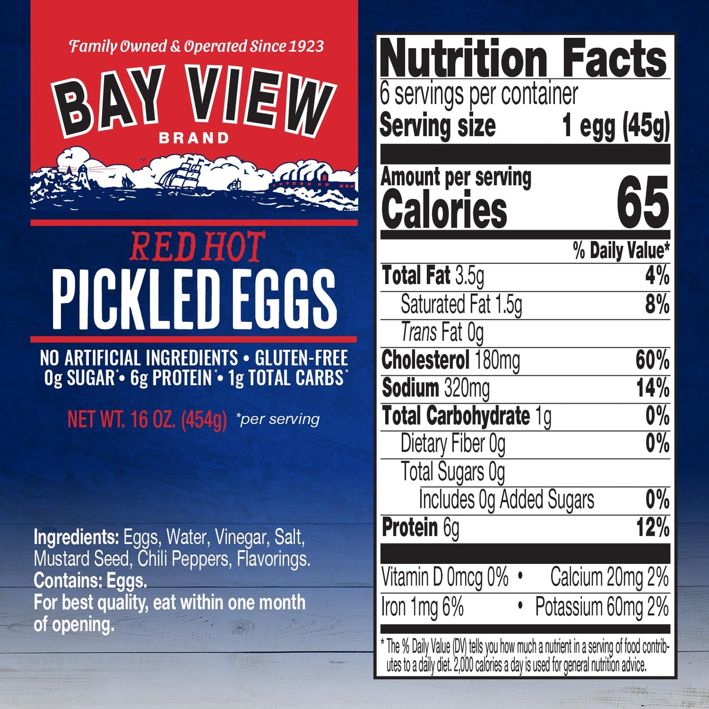 BAY VIEW BRAND Pickled Eggs, Gluten Free, 0g Sugar, 6g Protein, 16oz (Pack of 1)