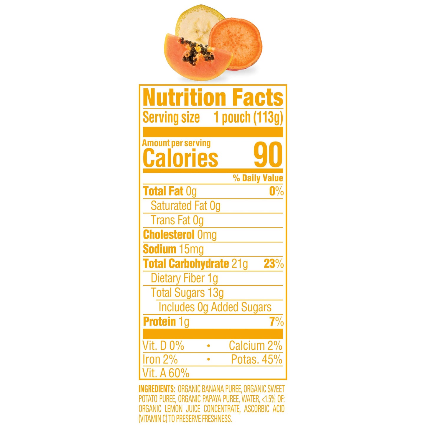 Happy Family Happy Baby Organic Clearly Crafted Stage 2 Baby Food Bananas, Sweet Potatoes & Papayas, 4 Pouch (Pack of 16), Banan