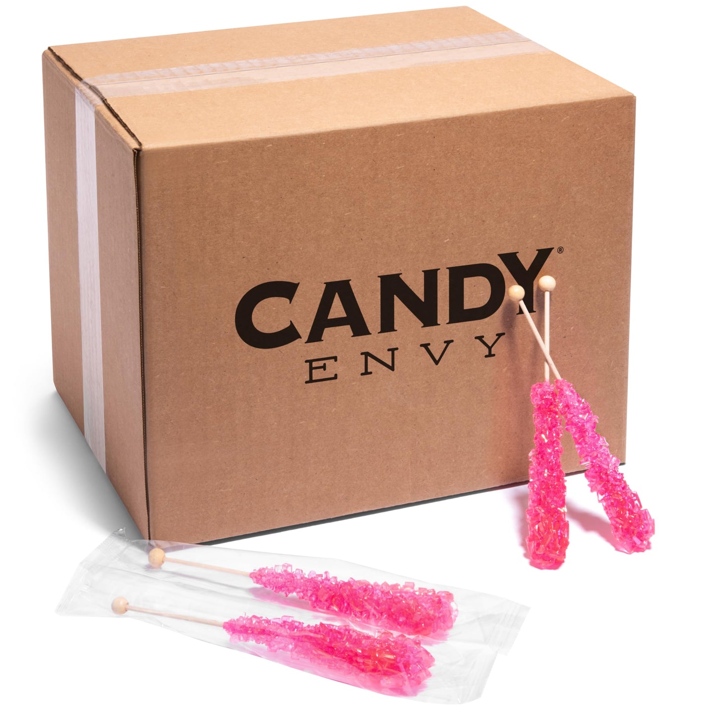 Pink Rock Candy Sugar Sticks - Cherry Flavored - 144 Individually Wrapped Pink Candy