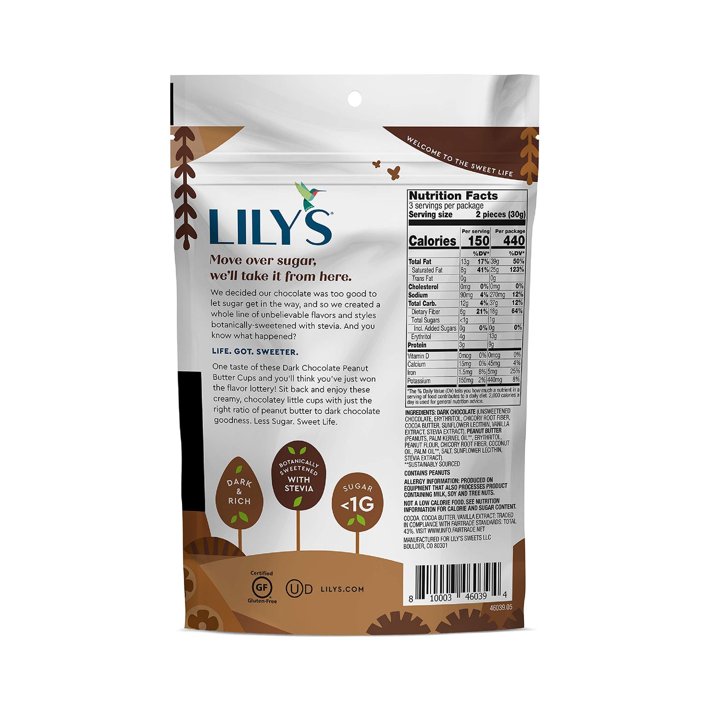 Lilys Dark Chocolate Peanut Butter Cups, Keto-Friendly, Gluten-Free, 3 Pack, 3.2 Oz