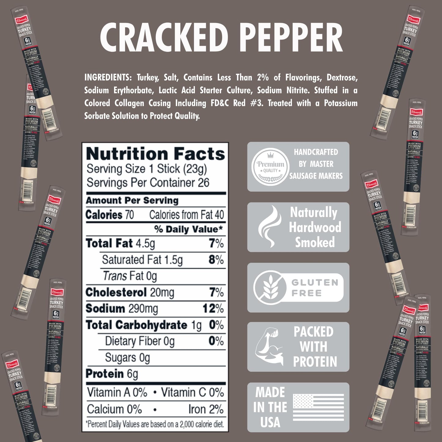 Jerky.Com  Ed Pepper Turkey Snack Sticks 26 Pack (24 + 2 Bonus) | 6G Protein, 90 Calories, Gluten-Free, Individually Wrapped, Keto Friendly, Low Carb Snack | Naturally Hardwood Smoked Jerky Meat Sticks | Gifts For Men