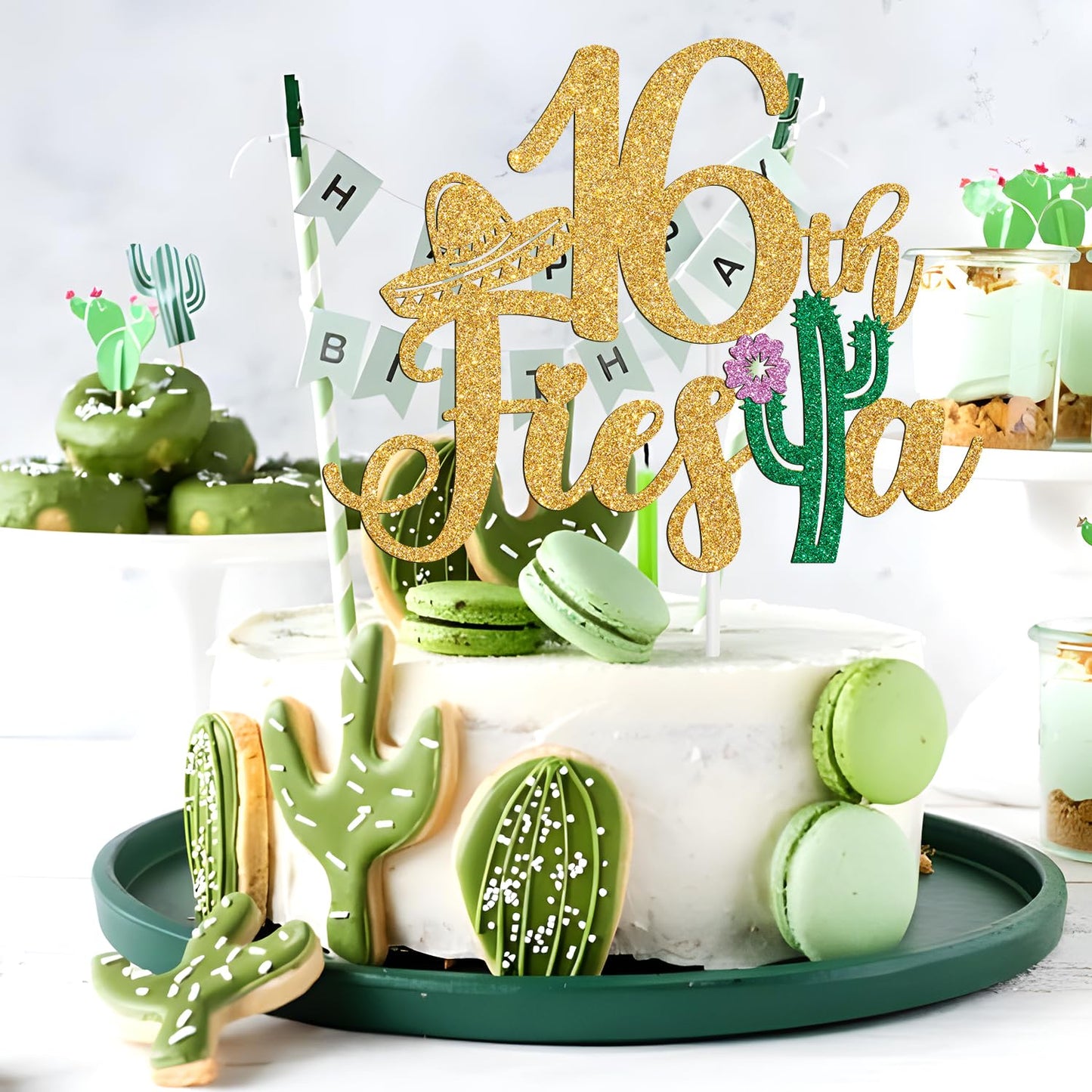 Fiesta 16Th Cake Topper, Cheers To 16 Years/Taco Bout 16 Cake Decor,Tropical Hawaiian Mexican Summer Themed Happy 16Th Birthday/
