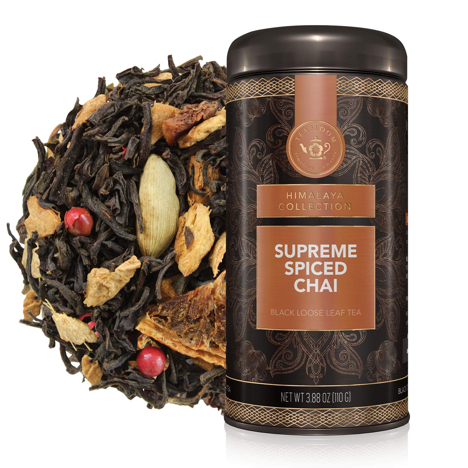 Teabloom Supreme Spiced Chai Loose Leaf Tea, Rich and Spicy Traditional Chai, Whole Black Tea Blend, 3.53 Ounce Loose Leaf Tea C