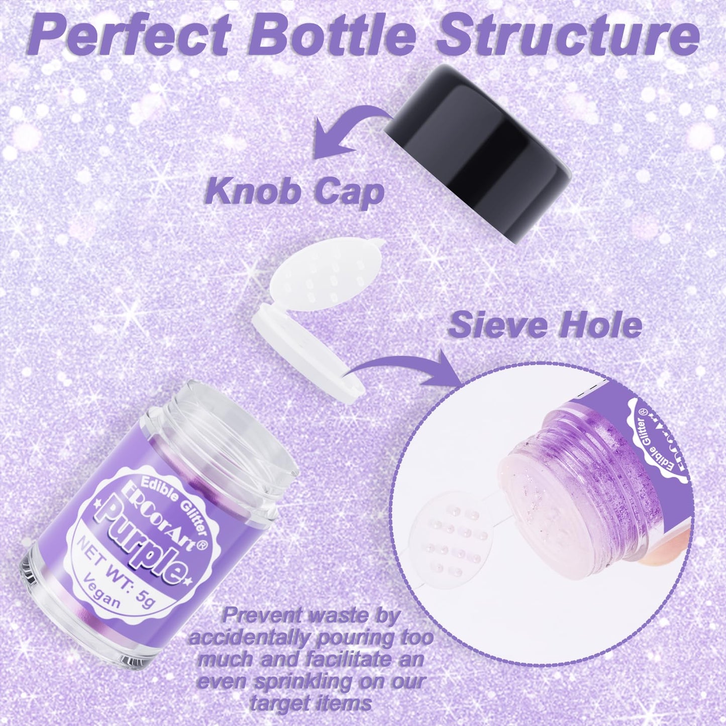 Edible Glitter - Purple Luster Dust Edible for Drinks Cakes, Food Grade Cake Decorating Shimmering Glitter, Sprinkle Powder Glit