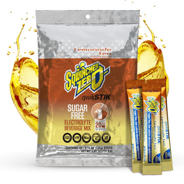 Sqwincher Zero Qwik Stik, Sugar Free, Low Calorie, Low Sodium Electrolyte Powder Hydration Drink Mix, Lemonade Tea, .11 0Z Packet (Pack Of 50)