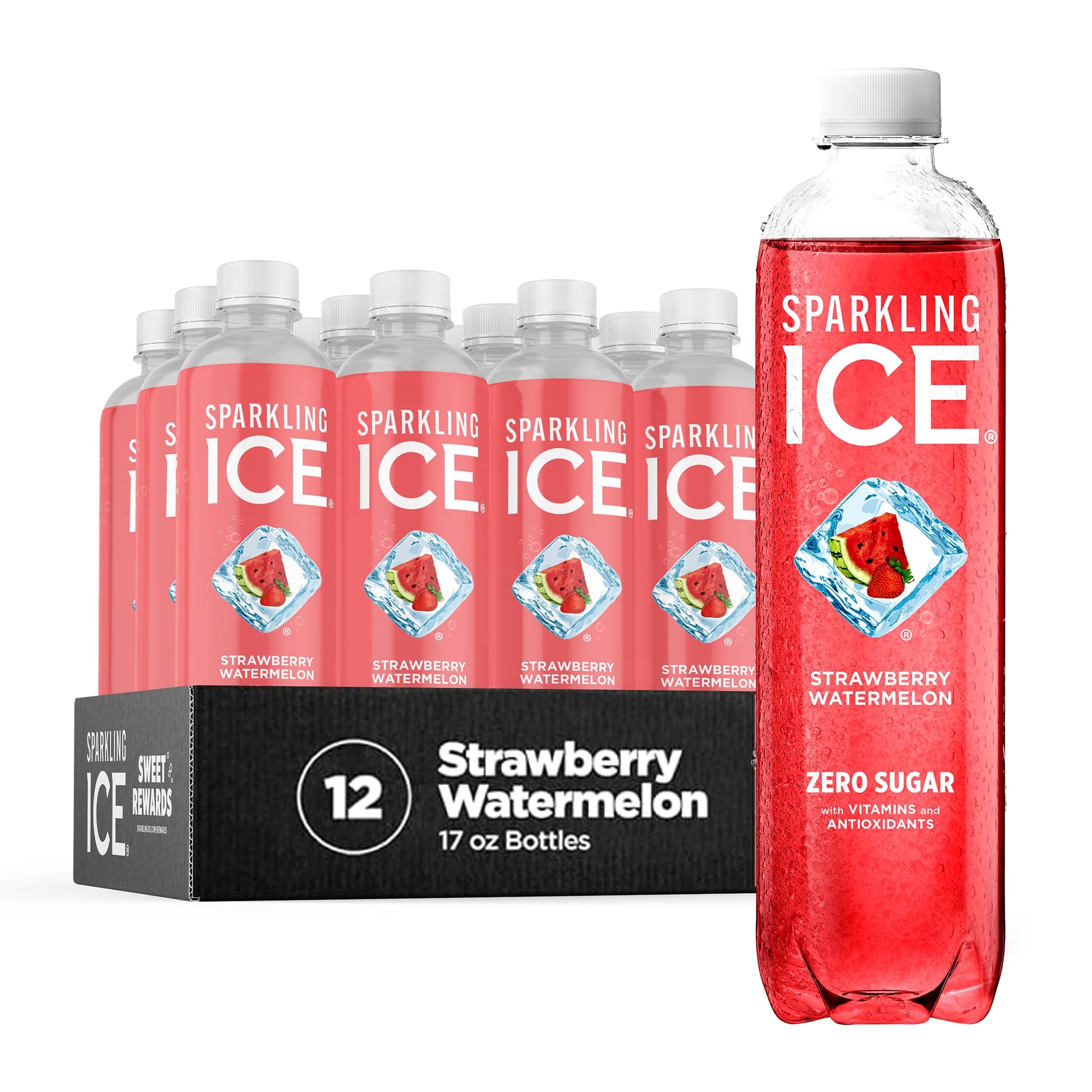 Sparkling Ice Strawberry Watermelon Sparkling Water, Zero Sugar, 17 Fl Oz Bottles, Pack of 12