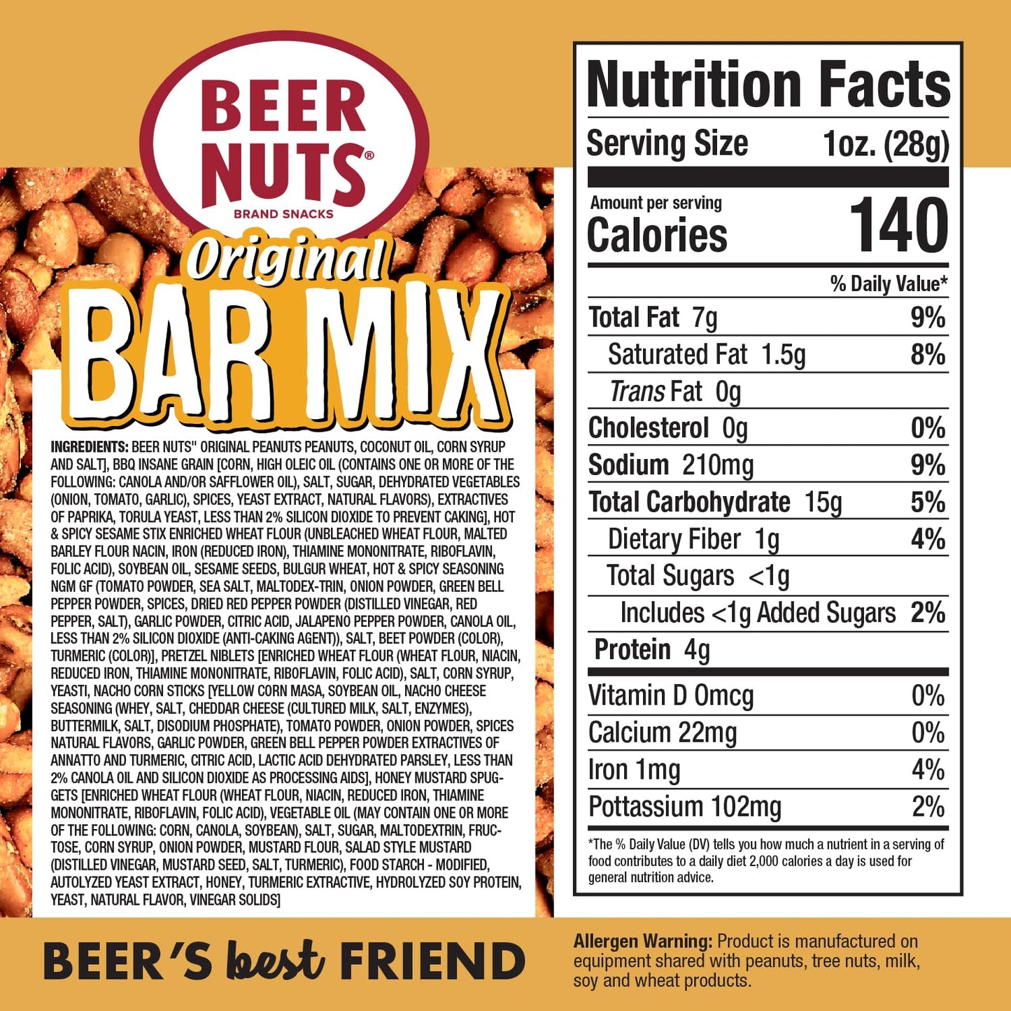 malt-inspired NUTS Original Bar Mix - Crunchy Pretzels, Cheese & Sesame Sticks, Roasted Corn Nuts, Peanuts - 26oz Resealable Jar