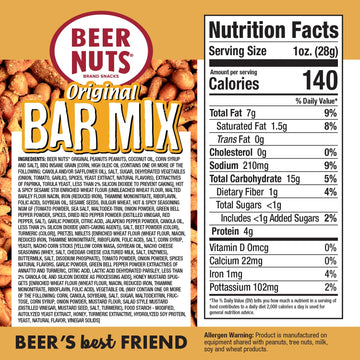 malt-inspired NUTS Original Bar Mix - Crunchy Pretzels, Cheese & Sesame Sticks, Roasted Corn Nuts, Peanuts - 26oz Resealable Jar