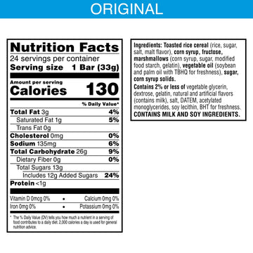 Rice Krispies Treats Homestyle Marshmallow Snack Bars, Kids Snacks, Lunch Snacks, Original, 27.9oz Box (24 Bars)