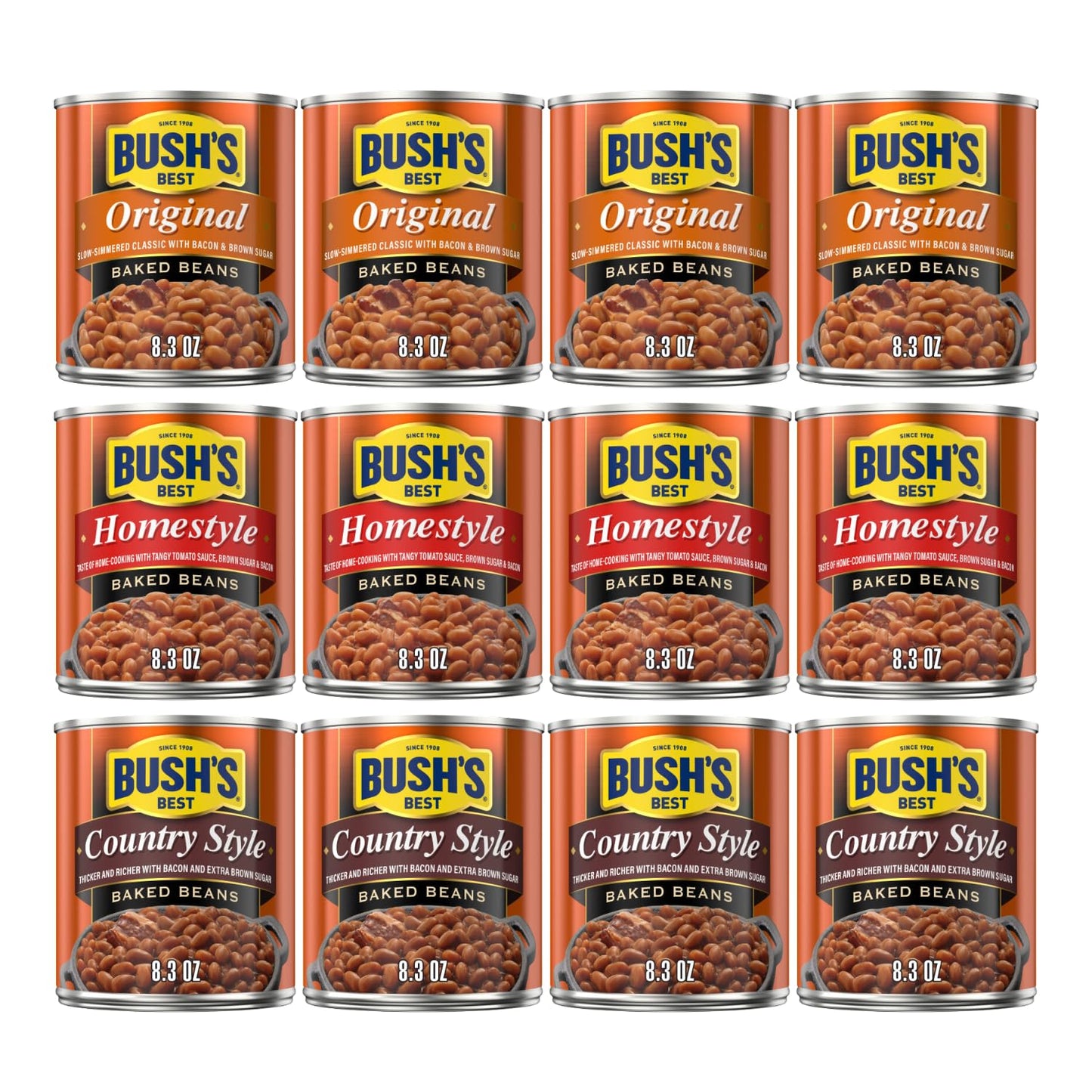 Bushs Best Baked Beans Variety Pack, 12 Cans (4 Country Style, 4 Original, 4 Homestyle), 99.6 Ounce Total