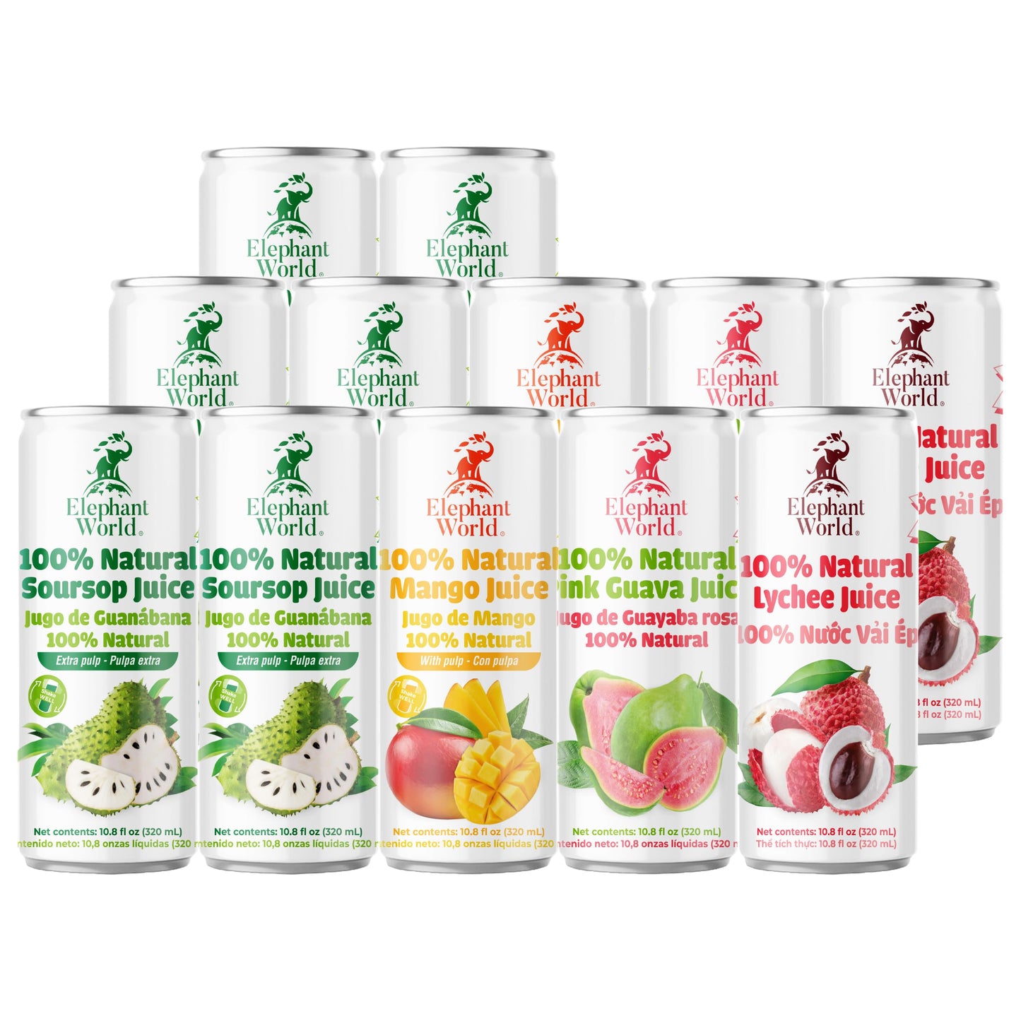ELEPHANT WORLD 100% Natural Juices | Assorted Superfruits | Soursop-Mango-Guava-Lychee | NO Sugar added | NOT From Concentrate |