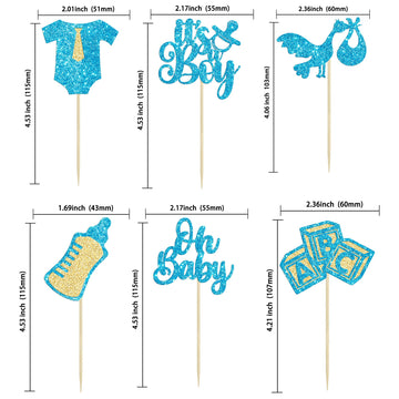 Gyufise 24Pcs Baby Shower Oh Baby Cupcake Toppers It'S A Boy Cupcake Picks Glitter Tie Onesie Baby Bottle Cake Picks Decorations