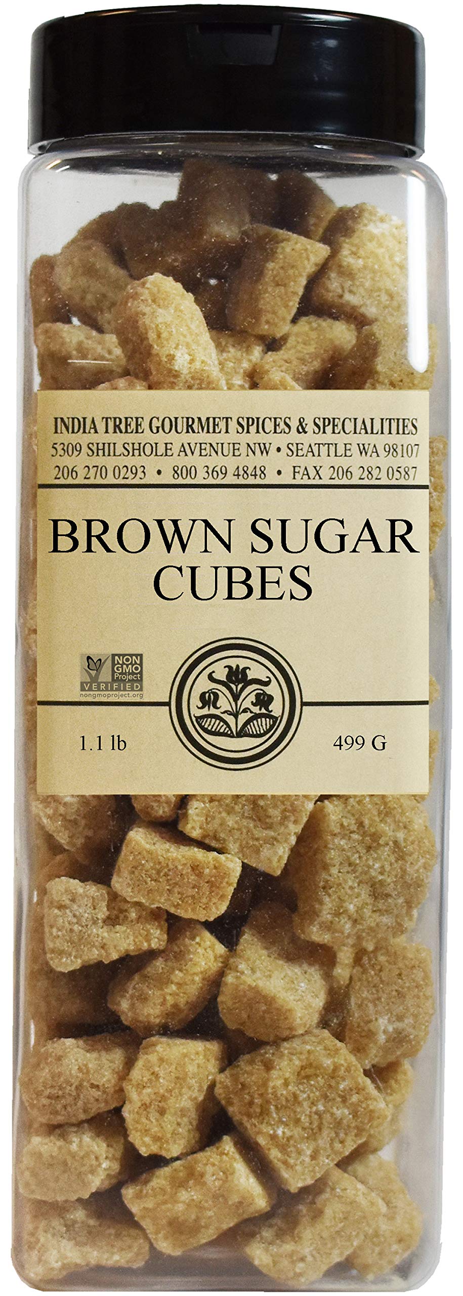 India Tree Brown Sugar Cubes, 1.1 Pound Jar, European Style Cane Sugar From Mauritius, Rough Cut Unrefined Brown Sugar