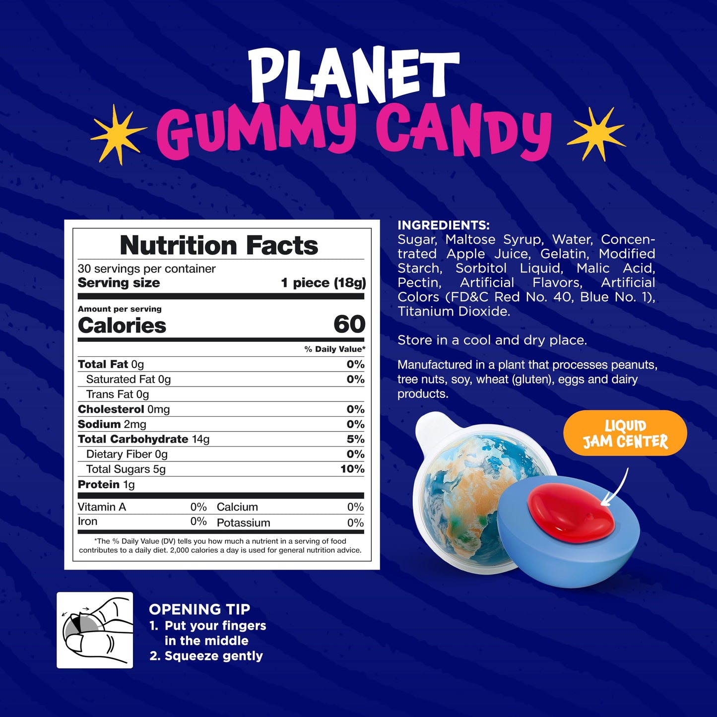 Funtasty Earth Planet Gummy Balls Candy - 19 Ounce Jar (30 Count) - Strawberry Jam Center