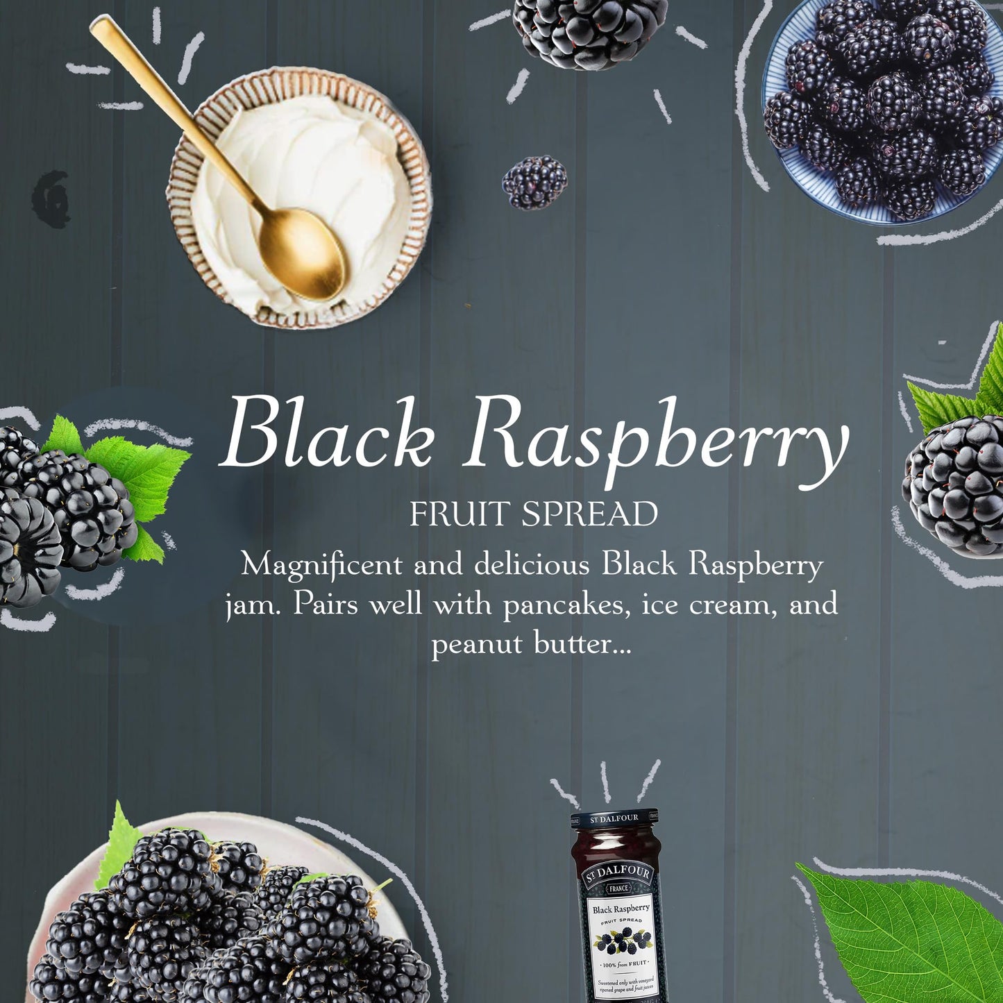 St Dalfour Black Raspberry French Fruit Spread (10 Oz) - 100% From Fruit - No Synthetic Nitrates Or Nitrites - No Cane Sugar Added - Naturally Sweetened