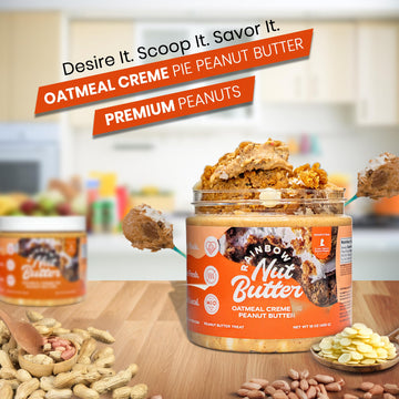 Rainbow Nut Butter, Oatmeal Creme Pie Peanut Butter, Spread, Treat, Snack, Dessert, White Chocolate Chips, High Protein Flavored