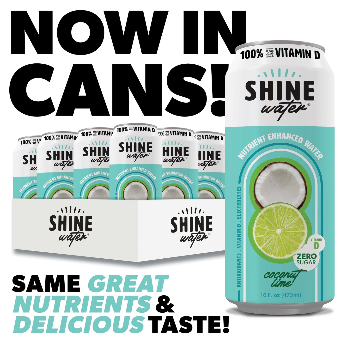 Shinewater Vitamin D Hydration Electrolyte Drink, Coconut Lime 12 Pack, Sugar Free Naturally Flavored Water, Magnesium, Zinc, Vi