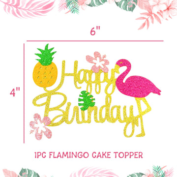 Laventy Glitter Flamingo Cake Toppers Flamingo Happy Birthday Cake Decoration Tropical Hawaiian Luau Themed Party Supplies