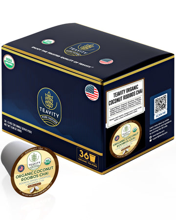 Coconut Rooibos Chai Tea Pods for Keurig - Organic Ginger Tea, Rooibos, Cinnamon, Cardamom, Coconut & Chai by Teavity (36 Tea Po