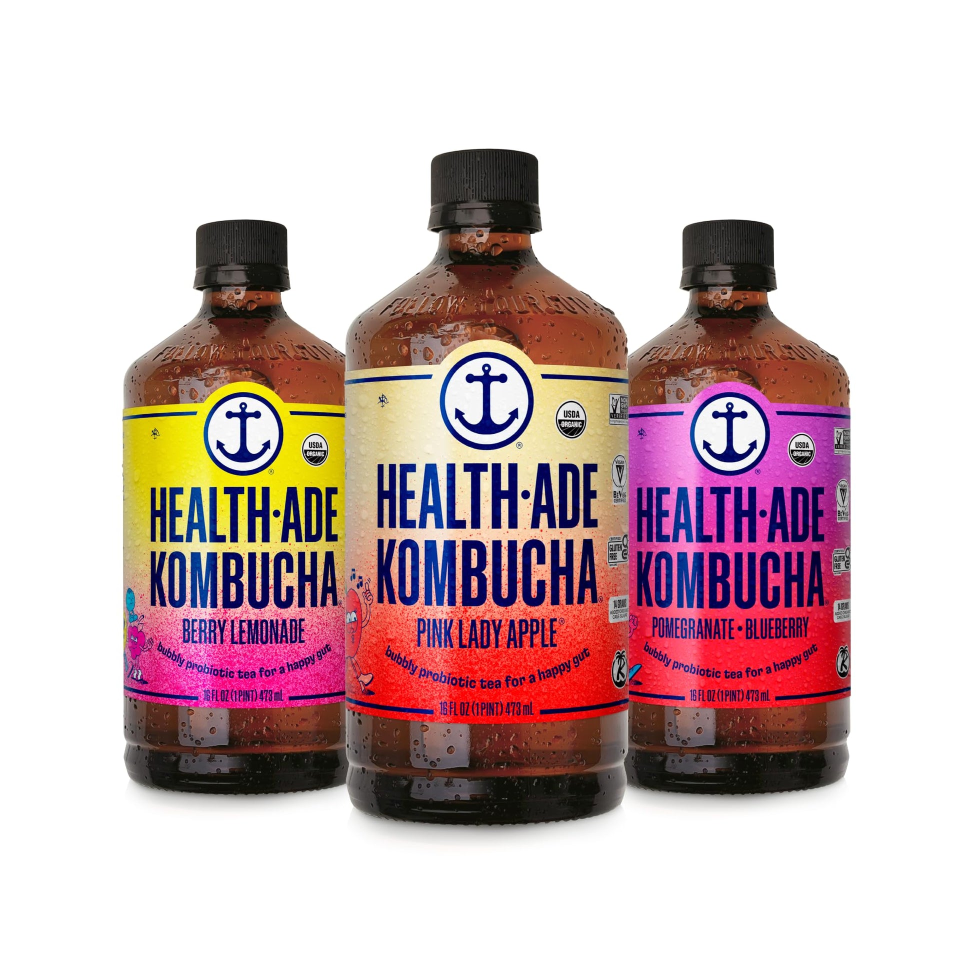 Health-Ade Fan Favorite Variety Pack Kombucha Tea, Organic Drink with Living Probiotics, Detoxifying Acids, Supports Gut Health,