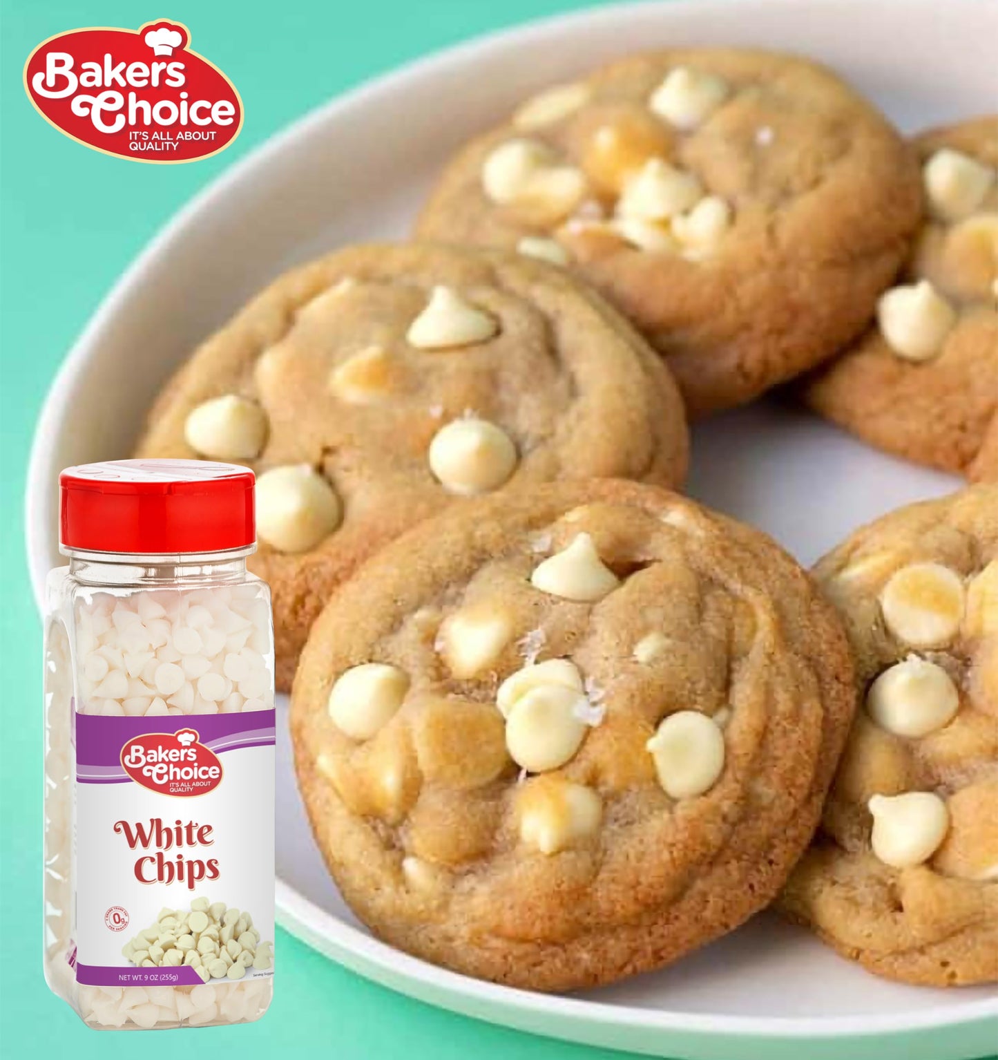 White Chocolate Flavored Chips Non Dairy, Kosher 9 ounce. Bakers Choice.