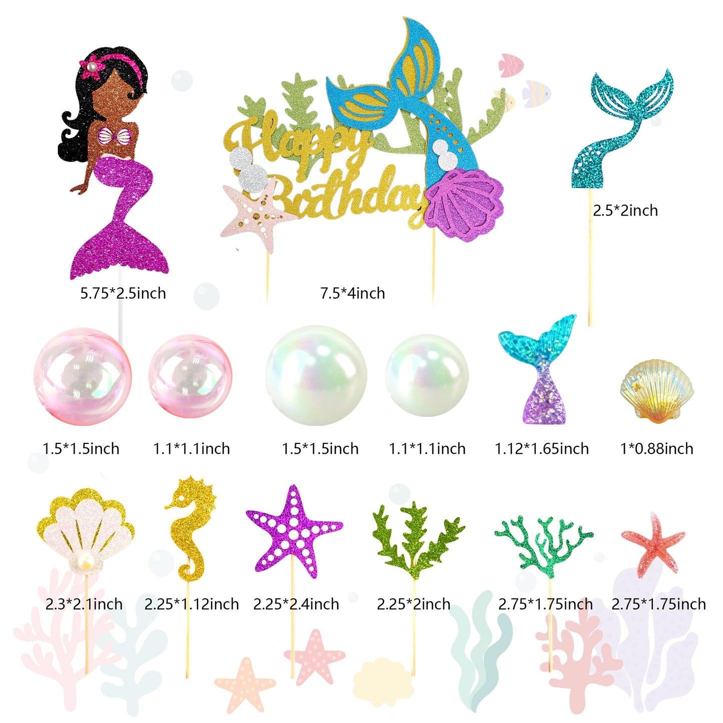25 Pcs Glitter Mermaid Theme Birthday Cake Topper Under The Sea Party Supplies Cake Decoration Cupcake Toppers Mermaid Tail Star