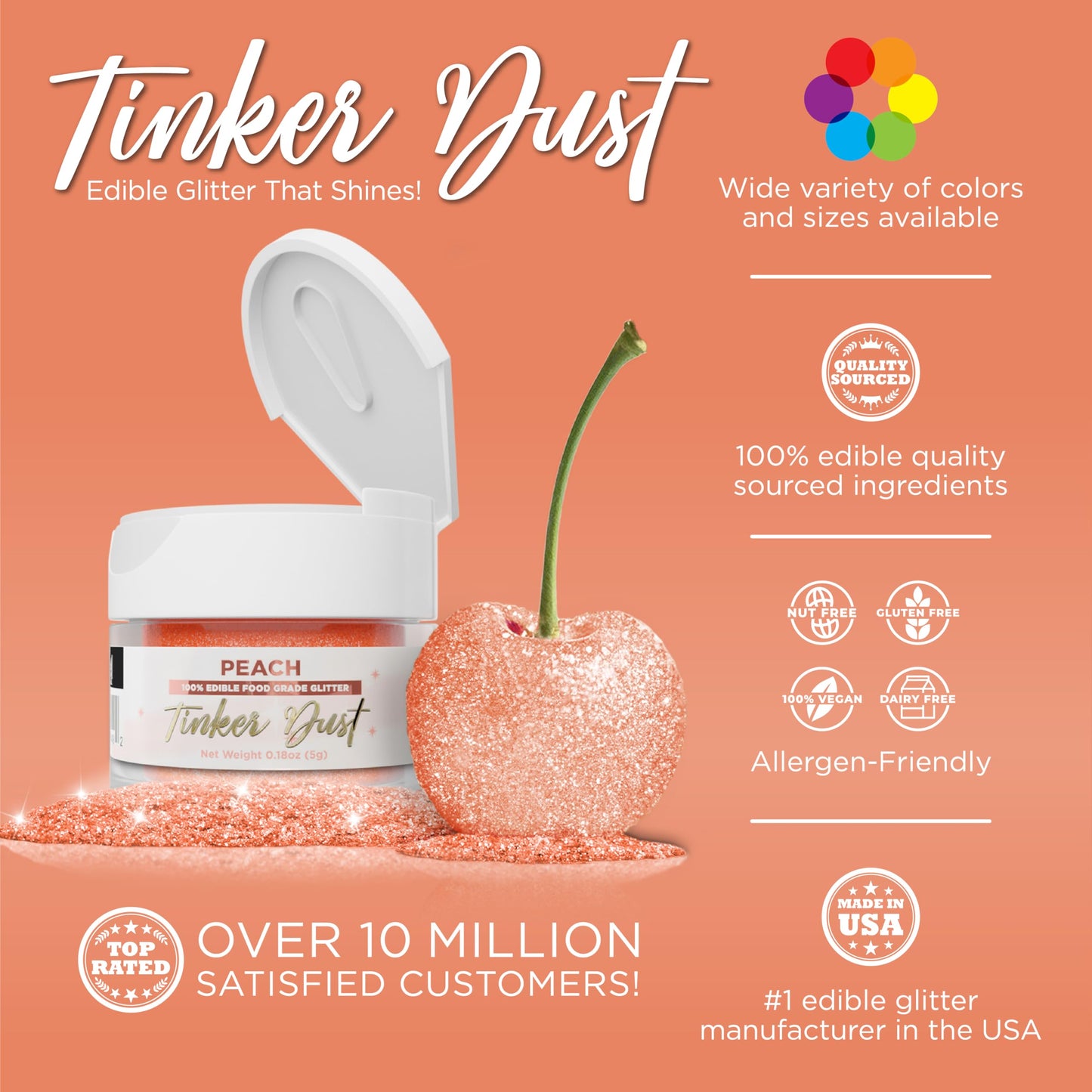 Bakell - Peach Tinker Dust (5G, 1X Jar) Edible Glitter For Food, Desserts, And Beverages!
