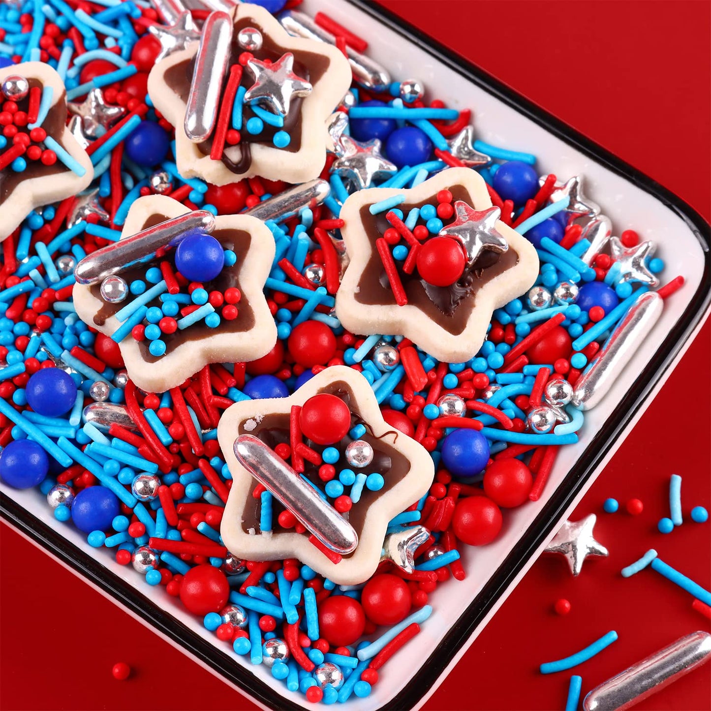 Patriotic Nonpareils Sprinkles For Cake Decorating, 4Th Of July Independence Day Memorial Day Red White And Blue 7Oz Star Toppin