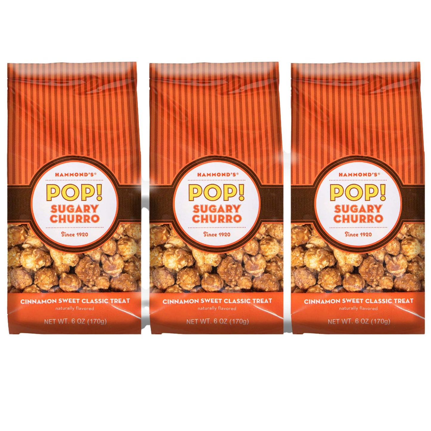 Hammond's Candies | Gourmet Churro Popcorn | 3 Bags, Great for Snacking | Small Batches Popped to Perfection | Handcrafted in US