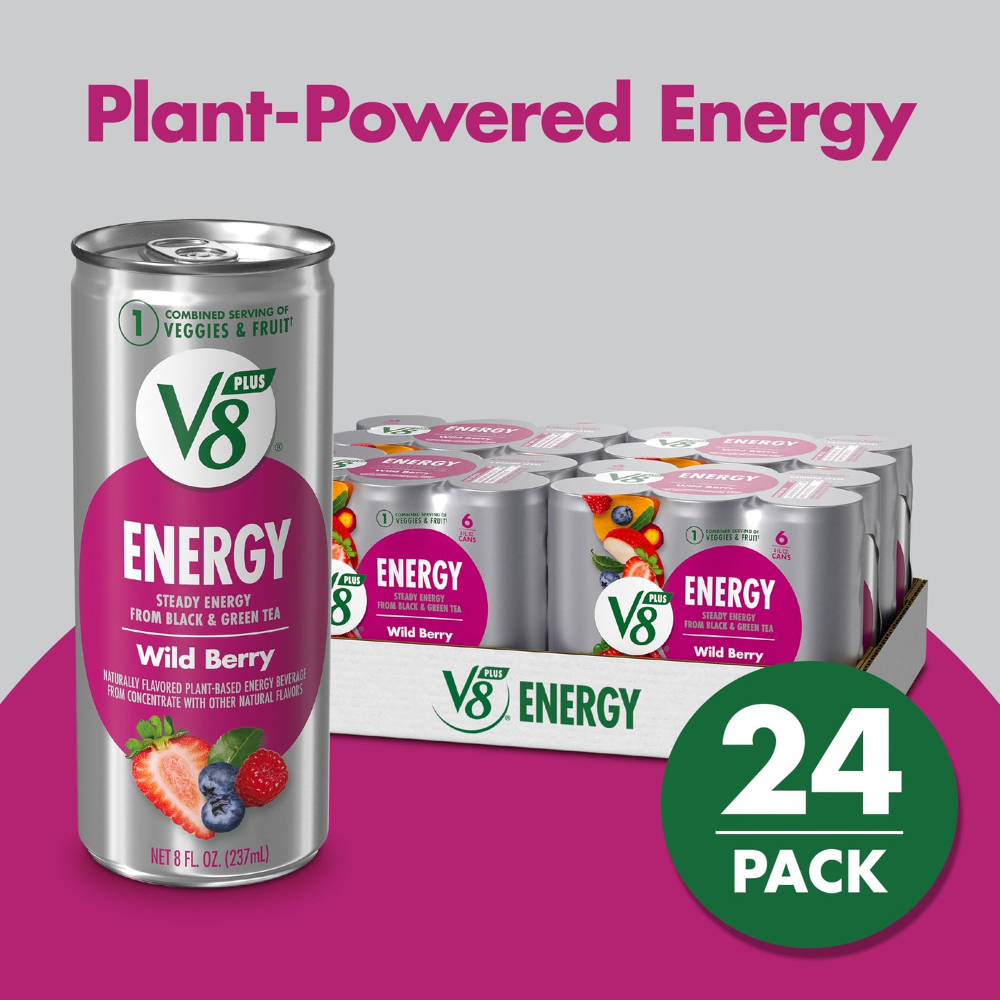 V8 Energy Drink, Wild Berry Flavor, 8 Fl Oz (Pack of 24), Model 200000027101
