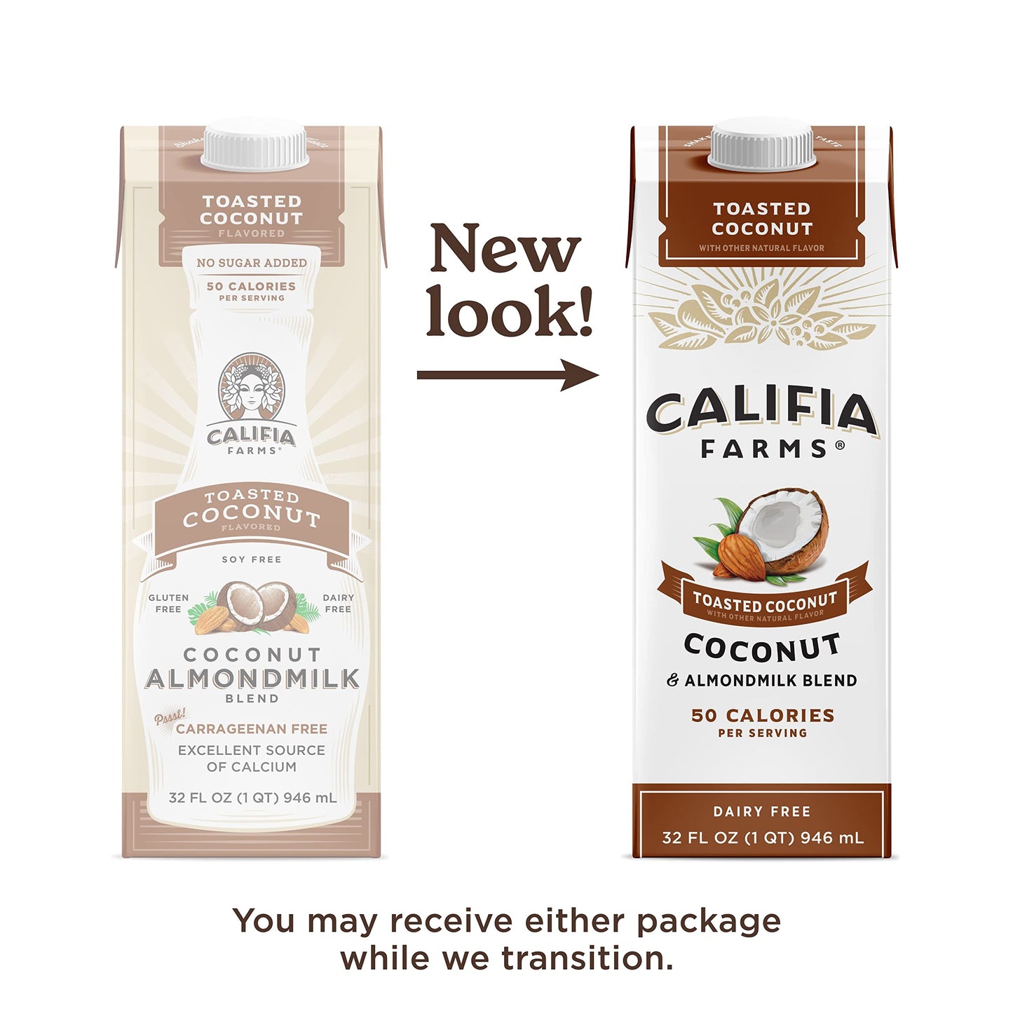 Califia Farms - Toasted Coconut Almond Milk, 32 Oz, Dairy Free, Vegan, Plant Based, Shelf Stable, Vegan, Gluten Free, Non Gmo, S